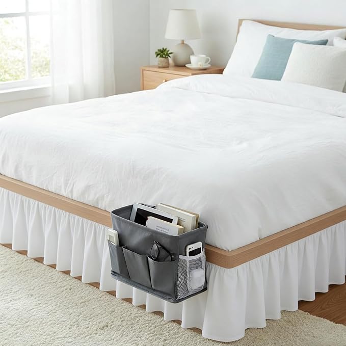 Bedside Caddy Storage 6 Pockets Water Bottle Holder Hanging Grey - Image 2