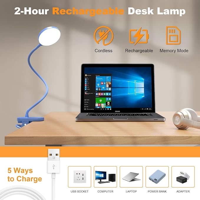 Rechargeable Desk Lamp with Clamp, 97 LED Eye-Care Table Light - Image 4