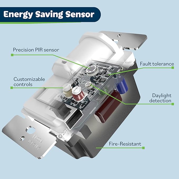TOPGREENER in-Wall PIR Motion Sensor Light Switch, Motion Sensor Switch, Occupancy Sensor Switch, On/Off Override, 4A, 500W, Single Pole, 𝐍𝐞𝐞𝐝 𝐍𝐞𝐮𝐭𝐫𝐚𝐥 𝐖𝐢𝐫𝐞, TSOS5, White, 4 Pack