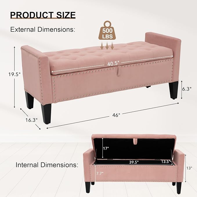 Velvet Ottoman with Storage, Modern Storage Bench - Image 2