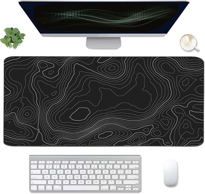 Topographic Mouse Pad, Extended Gaming (35.4x15.7 in), Desk Mat Laptop Waterproof Decor Writing for Work, Game, Office, Home - Topographic Contour