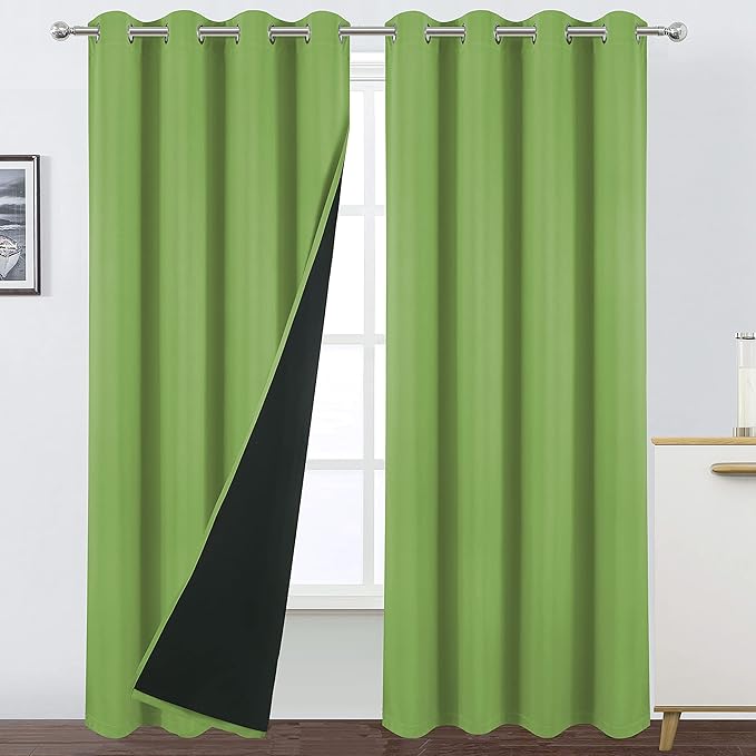 100% Blackout Curtains 52 x 95 Inch/Light Green Curtains 2 Panels by Lemomo