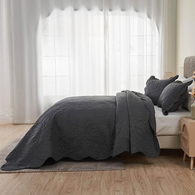 Kingnex 106x96 King Size Lightweight Bedspread Coverlet Set Dark Grey | 3 Pcs - Image 4