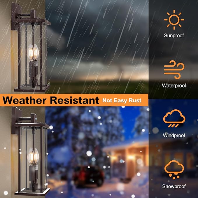SIAFAVOI 2-Pack 16" Large Dusk to Dawn Outdoor Wall Light Fixtures, 2-Light Exterior Front Porch Light, Brushed Bronze Outdoor Sconce Lights, Waterproof Farmhouse Lamp Lighting