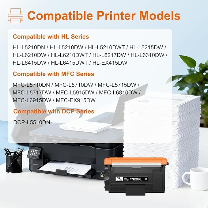 VLOVEINK TN920XL TN920 Toner Cartridge Compatible Replacement for Brother TN920XL TN920 TN920UXXL TN920XXL Work with HL-L6210DW MFC-L5915DW HL-L6210DWT HL-L5210DWT MFC-L5710DW, 4 Pack (with Chip)