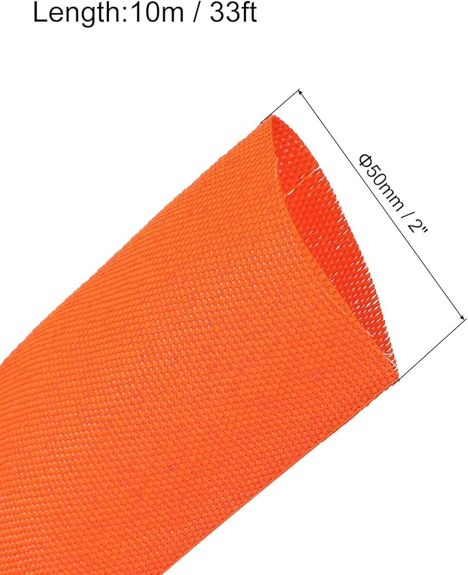MECCANIXITY Braided Cable Sleeves Heat Shrinkable Fabric Sleeving, 2" 33ft Orange 2:1 Ratio Heat Shrinkable Cord Protector for Harness Cable, Network Cable Protection, Cable Management