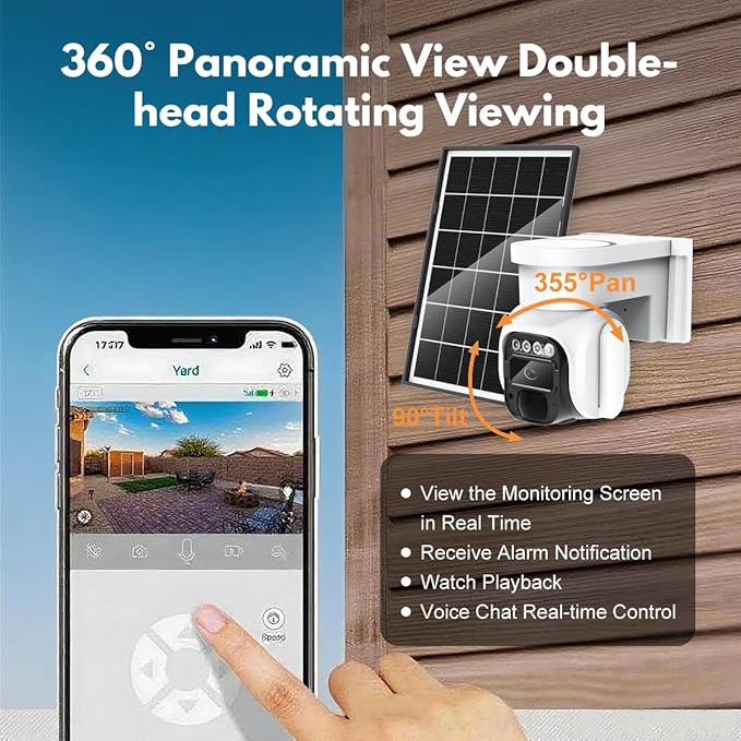 4G LTE Cellular Security Camera Wireless Outdoor，No Wifi Solar Powered Outside Camera , 2K Color Night Vision, PIR Motion Sensor, 360° Live View, 2-Way Audio, SIM Card $ SD Card Included, Free Trial