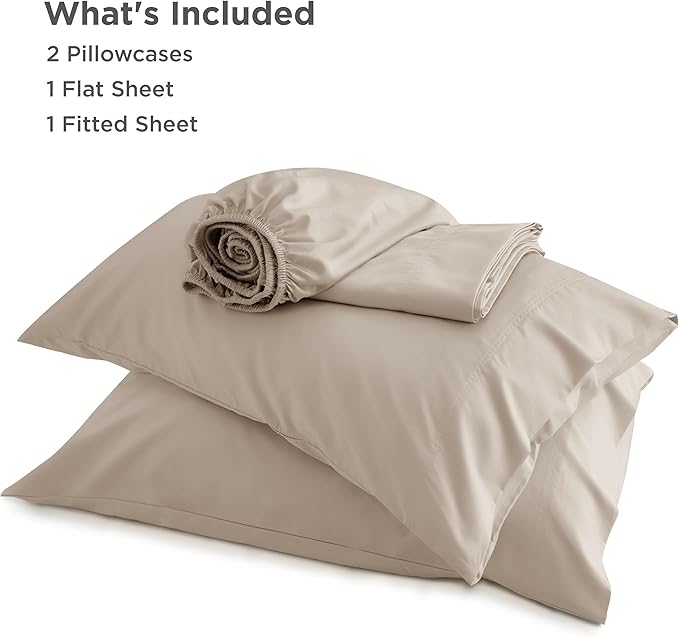 Bedsure Queen Sheet Set, Rayon Derived from Bamboo, Cooling Sheets, Breathable & Soft, Deep Pocket Up to 16 Inches, Hotel Luxury Silky Bedding for Hot Sleepers, Simply Taupe