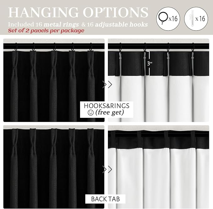Floor to Ceiling Black Linen Curtains 102 Inches Long - Image 6
