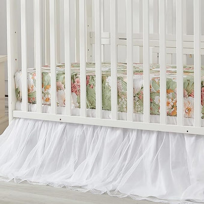 Brandream Crib Bed Skirt for Baby Girls Boys White Lace Tulle Ballerina Girls Dust Ruffle Double Layered with Solid Cotton Toddler Bedskirt