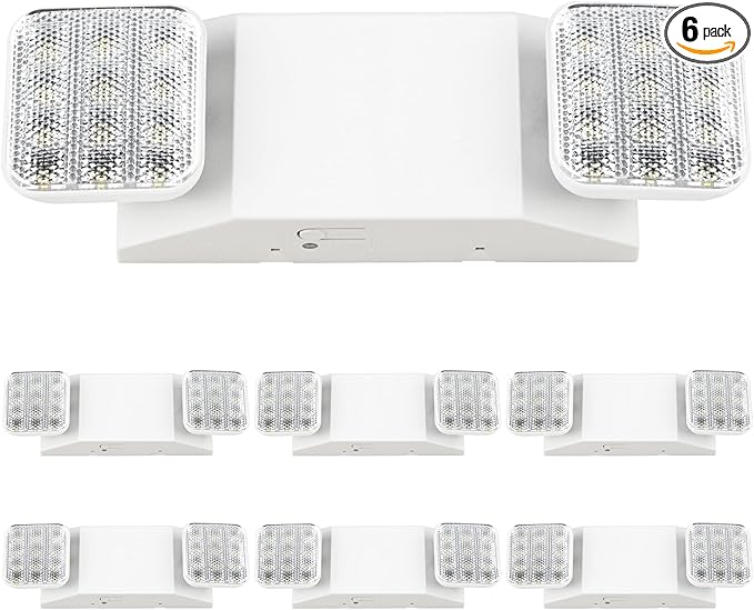 Sunco 6 Pack LED Emergency Lights for Business, Commercial Lighting, Power Outages, Offices, with Backup Battery (90 Minutes), Wall Mount, Hard Wired, 120-277V, Fire Resistant (94V-0) UL