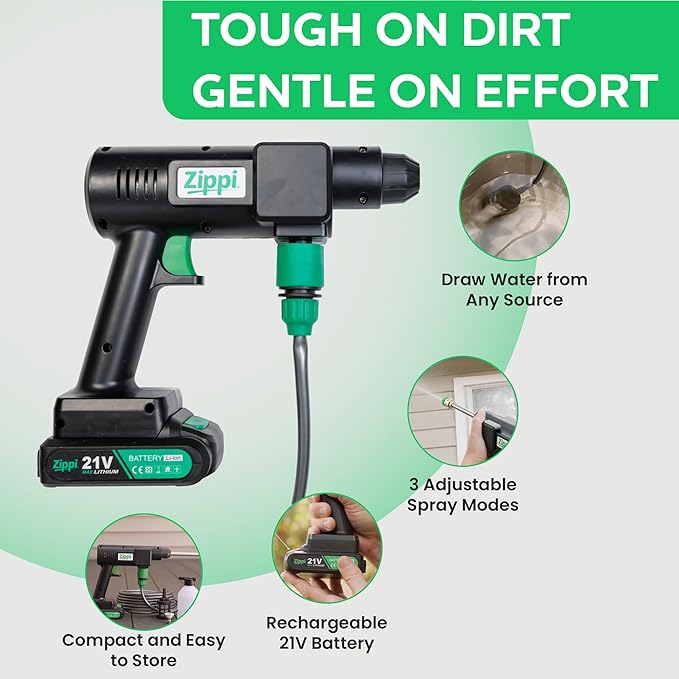 Zippi Hydro Cleaner Standard 2025 – Cordless High-Pressure Scrubber with Foam Dispenser, 1500 mAh Rechargeable & Lightweight for Efficient Outdoor Tile, Grout, and Surface Cleaning
