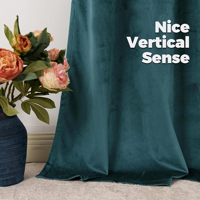 BGment 80 inch Teal Velvet Blackout Curtains - Image 9