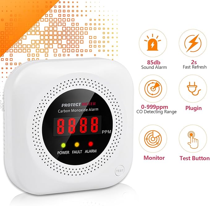 Carbon Monoxide Detectors Plug-in – 3 Pack Portable CO Alarm with Digital LCD Display, AC Wall Socket, Portable Carbon Monoxide Detector for Home, RV, Hotel Room – Protectmeter