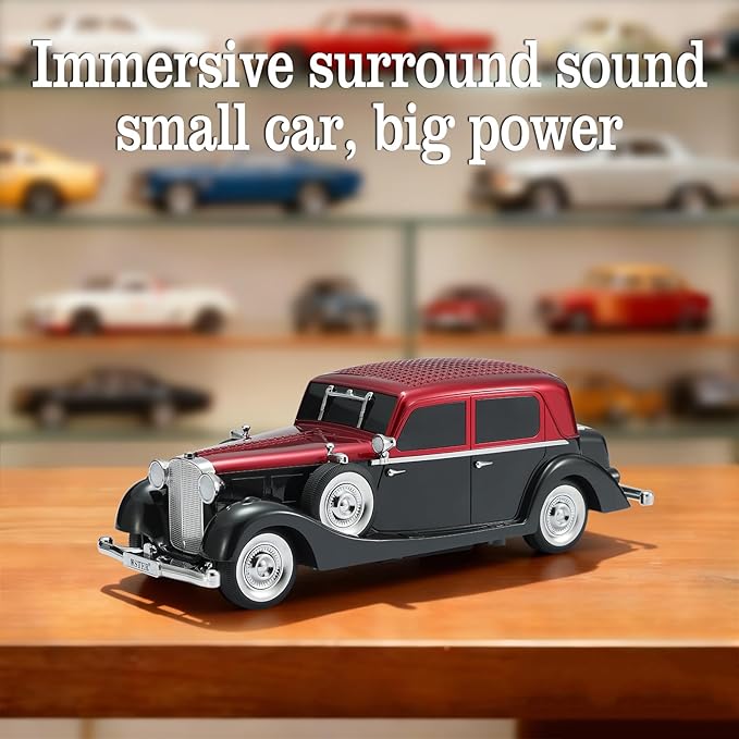 WSTER Vintage Car Bluetooth Speaker, Retro Classic Model with Powerful Sound, Built-in Mic, TWS Dual Pairing, Multi-Interface Output, Portable Wireless Outdoor Speaker for Parties & Beach (RED)