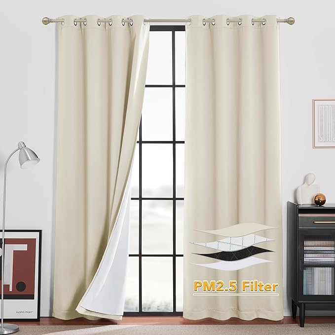 RYB HOME Soundproof & Dust Particle Filtering Curtains 100% Blackout Thermal Insulated Window Treatment Air Filter Drapes for Bedroom Living Room Kids Nursery, Burgundy Red, W52 x L72 inch, 2 Panels