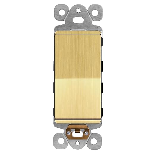 LIDER Brushed Gold Minimalist Design Decorator Switch, Frameless Paddle Wall Light Switch, On/Off Rocker Switch, 3-Way or Single Pole, Residential Grade, UL Listed, 3 Wire, 15A 120-277VAC