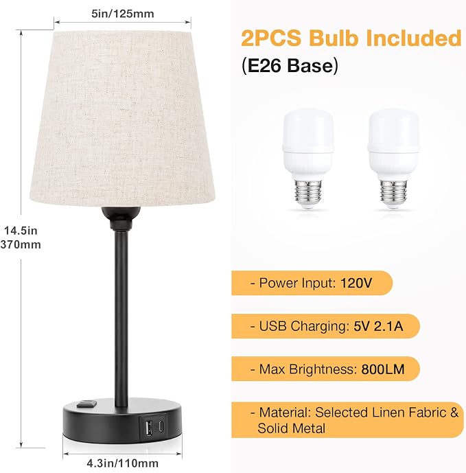Bedside Table Lamps Set 2 for Bedroom - Image 6
