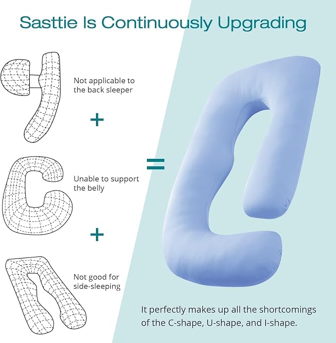 Cooling Pregnancy Pillows for Sleeping, Light Blue | Sasttie Maternity Pillow - Image 4