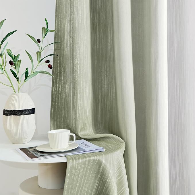MIULEE Sage Green and Greyish White Ombre Blackout Curtains 52Wx90L | Full Room - Image 8