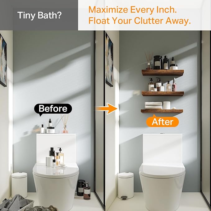 BAYKA Rustic Brown Bathroom Floating Shelves, Wall Mount Shelf | Easy Install - Image 5