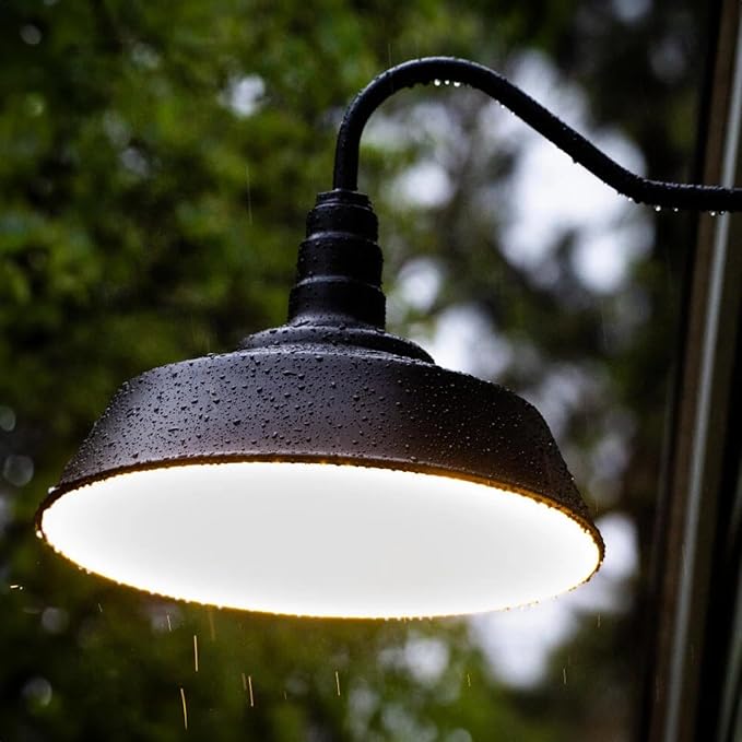 Steel Lighting Co. Large Outdoor Barn Light | Gooseneck Light Fixture | Made in America from 18-Gauge Steel | 20" Dome | 23" Gooseneck Dark Bronze Exterior/White Interior