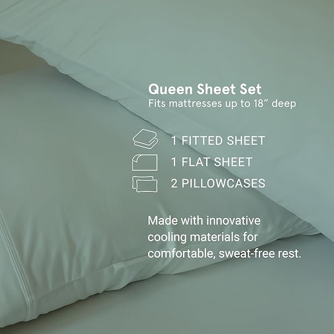 SHEEX - Original Performance Sheets Set (Queen) Bright White - Cooling Sheets - Moisture Wicking - 1 Flat Cooling Sheet, 1 Fitted Cooling Sheet, 2 Pillow Covers - Wrinkle Free - Sleep Aid