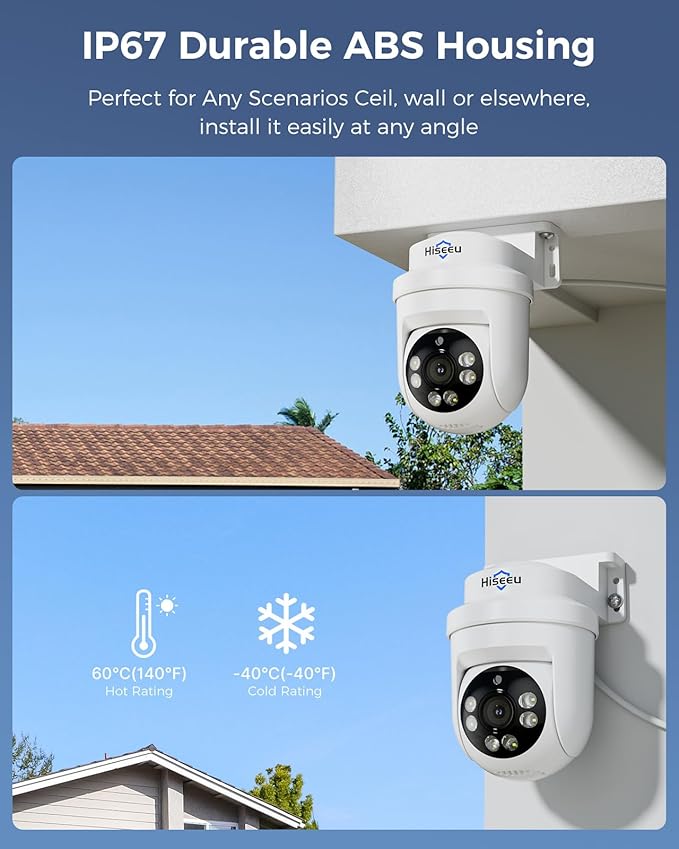 Hiseeu 3K 360°View PTZ Wired Security Camera System with Color Night Vision,Audio,4ch 5MP DVR,2PCS Cameras,500G HDD,Person/Vehicle Detection,Home CCTV Camera System