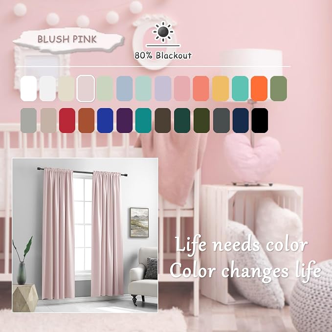 Blush Pink Room Darkening Soft Curtains - Image 4