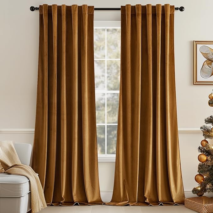 MIULEE Velvet Curtains 52x63 inches 2 Panels Gold Brown Blackout Curtains | by MIULEE
