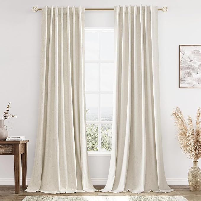 100% Blackout Linen Curtains 112 Inch Wide by 52 Inch 2 Panels Set by Guken