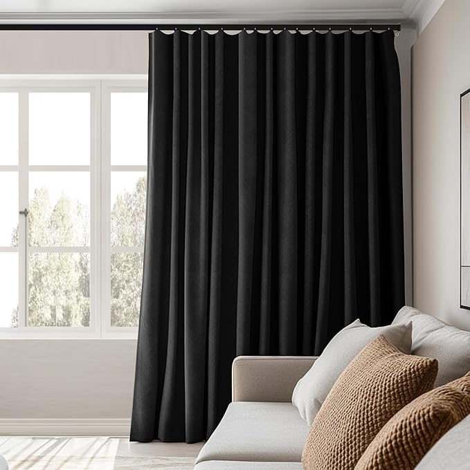 Room Divider Curtains Total Blackout Privacy Curtain Panel Room Thermal Insulated Noise Reduction Curtains for Bedroom Window Living Room Ceiling Track Curtain W 12.5 ft × H 8ft Black