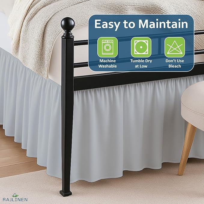 Rajlinen Ruffled Bed Skirt Full XL, 15 Inch Drop Dust Ruffle with Split Corners, 100% Microfiber Bedskirt with Platform, Three-Sided Coverage Ruffled Gathering Design, Light Grey