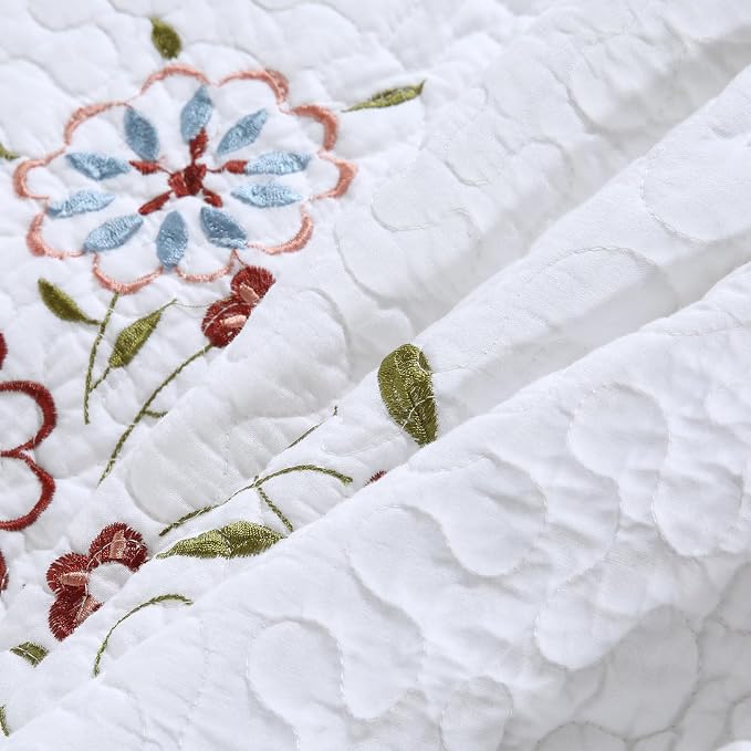 ROOMLIFE Quilt Set Full Size 3D Floral Embroidery Pattern 3-Piece Cotton - Image 9