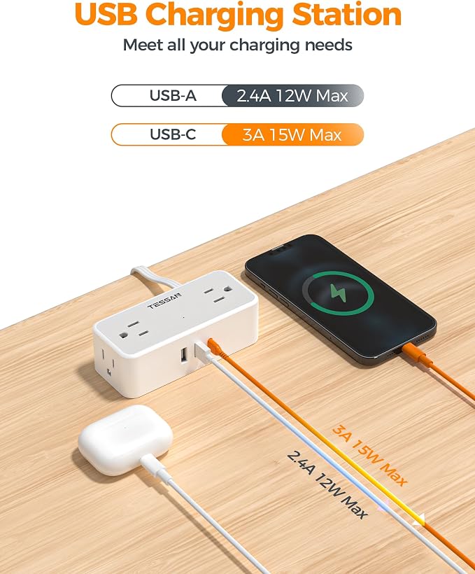 TESSAN Extension Cord 25 FT, Power Strip - Image 4