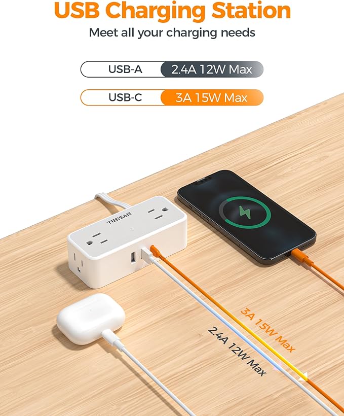 TESSAN Extension Cord 15 FT, Power Strip - Image 6
