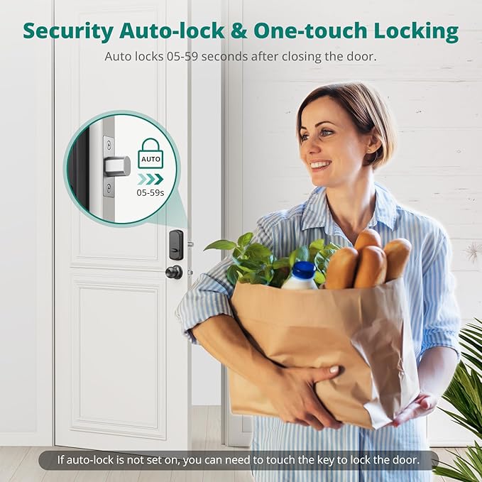 AkaGear DS10 Keyless Entry Door Lock with Door Knob, Fingerprint Door Lock, Electronic Keypad Deadbolt, Smart Door Lock, Smart Locks for Front Door, Auto-Lock - Matte Black