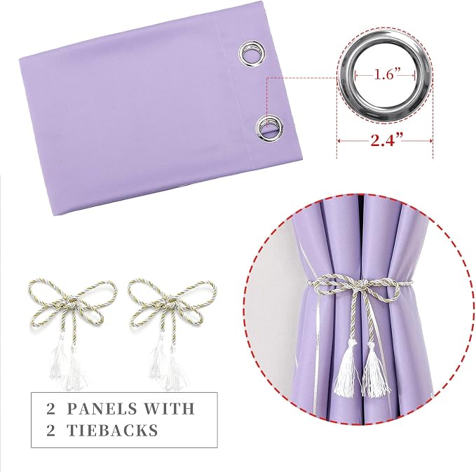 Lilac Blackout Curtains for Living Room, Room Darkening Curtains - Image 4