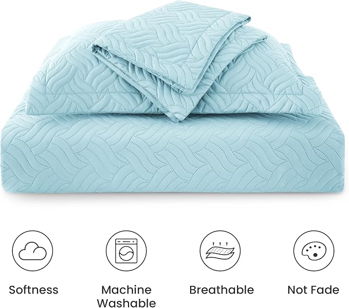 Love's cabin King Size Quilt Set Light Blue Bedspreads - Image 6