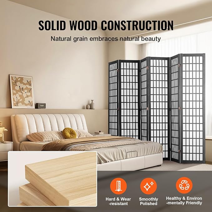 VEVOR Room Divider, 6 Panel Japanese Room Divider, Folding Privacy Screen Indoor - Image 5