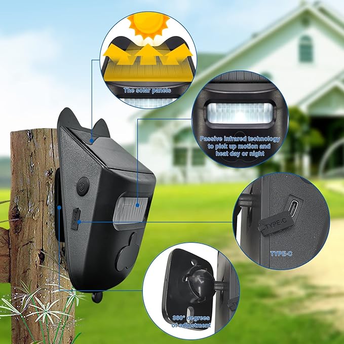 HoneTeek Solar Driveway Alarm, Wireless 600ft Range Driveway Motion Sensor Alarm Weatherproof, Weather Resistant Motion Sensor & Detector Outdoor, Home Security Alert System-1 Sensor & 1 Doorbell