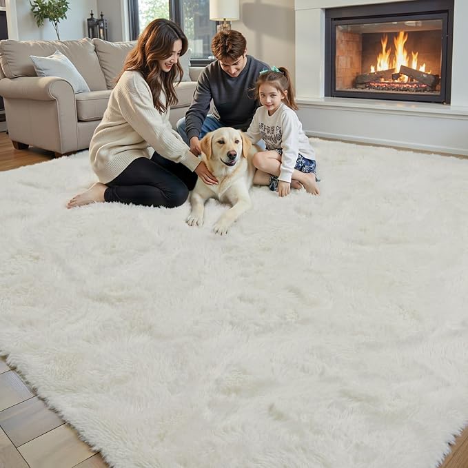 5x8 Cream Shag Area Rug for Living Room, Fluffy Plush Carpet | Non-Slip Large - Image 8