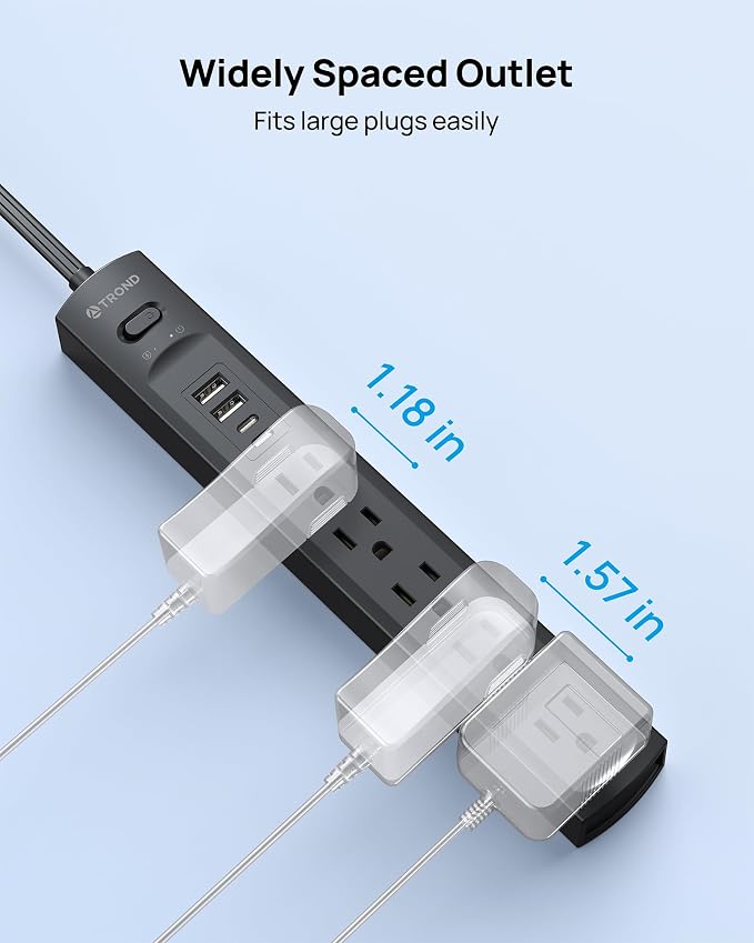 TROND 360 Rotating Plug Power Strip, Flat Plug Power Strip - Image 7