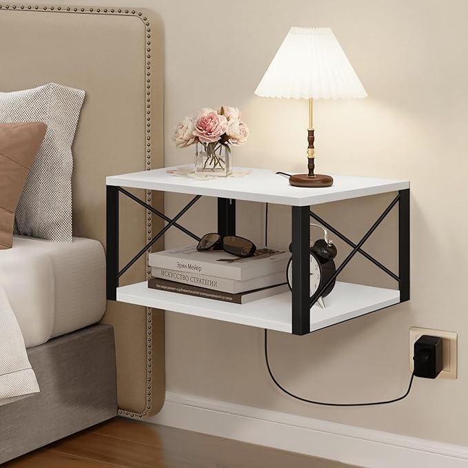 Floating Night Stand, Modern Bedside Shelf Wall Mount, Floating Side Table by Homode