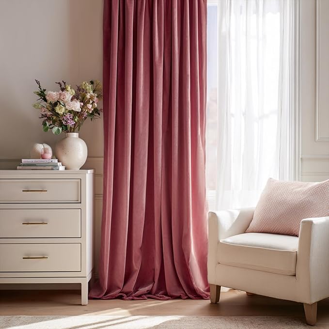 102 Inches Long Custom Dusty Rose Soft Velvet Curtains - Image 2