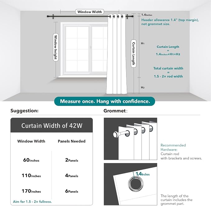 Deconovo Blackout Curtains for Bedroom and Living Room 45 Inches Long | Black - Image 9