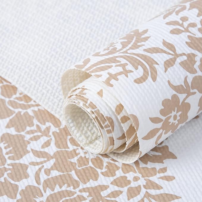 RAY STAR 18X96 Inch Shelf Liner for Kitchen Cabinets, Non-Adhesive Cabinet Liner Washable, PVC Drawer Liner for Dresser Non-Slip Bathroom (Yellow Pattern)(5 Roll)