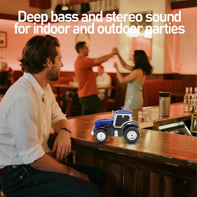 Tractor Head Bluetooth Speaker – unique Bluetooth car speaker with HD stereo, TWS pairing, LED party lights, portable wireless outdoor speaker, car model decoration, and a great gift for men(Blue)