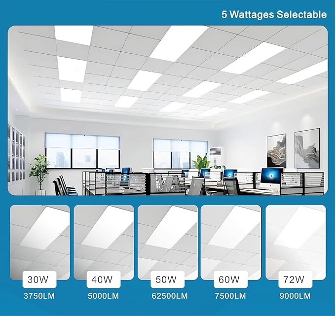 2x4 FT LED Light Flat Panel, 5 CCT 3K | 3.5K | 4K | 5K | 6.5K, 40-72W, Dimmable Recessed Drop Ceiling Lights, 3750/5000/6250/7500/9000 Lumens, Lay in Fixture for Office, 120-277V, UL DLC(2 Pack)