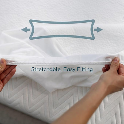 DreamOasis Waterproof Mattress Protector Full Size - Premium Bamboo Viscose, Super Soft, Breathable, Machine Washable, Noiseless Bed Mattress Cover - White